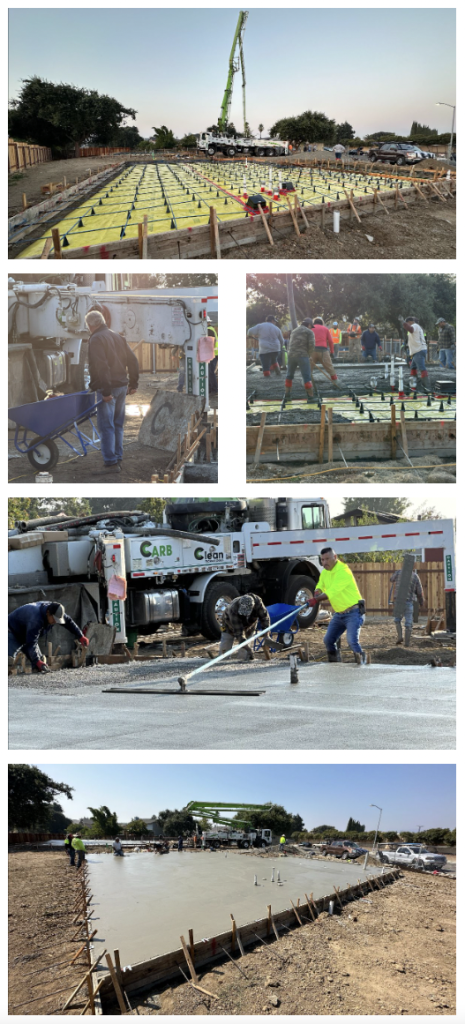 Five photos of the foundations being poured on Woolner Avenue in Fairfield.